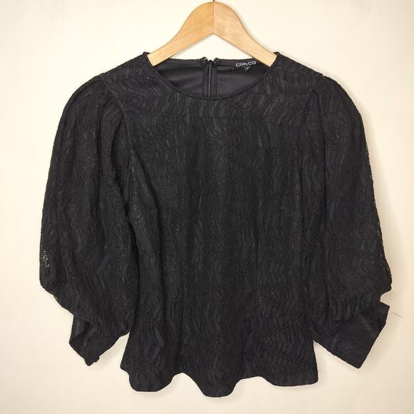 CQ by CQ Black Lace Top Balloon Sleeve - Picture 1 of 9